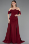 Robe de Soirée Longue Mousseline Rouge Bordeaux ABU5826