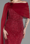 Robe de Soirée Longue Perlé Rouge Bordeaux ABU5816