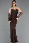 Robe de Soirée Longue Dantelle Brun ABU5817