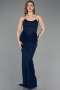 Robe de Soirée Longue Dantelle Bleu Marine ABU5817