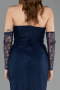 Robe de Soirée Longue Dantelle Bleu Marine ABU5817
