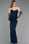 Robe de Soirée Longue Dantelle Bleu Marine ABU5817