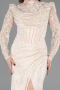 Robe de Soirée Longue Dantelle Beige ABU5771