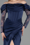 Robe de Soirée Longue Satin Bleu Marine ABU5829