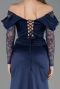 Robe de Soirée Longue Satin Bleu Marine ABU5829