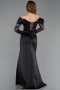 Robe de Soirée Longue Satin Noir ABU5829