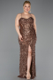 Robe de Soirée Grande Taille Longue Squameuse Cuivre ABU5818
