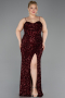 Robe de Soirée Grande Taille Longue Squameuse Rouge Bordeaux ABU5818