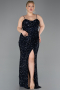 Robe de Soirée Grande Taille Longue Squameuse Bleu Marine ABU5818