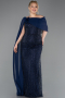 Robe de Soirée Grande Taille Longue Perlé Bleu Marine ABU5819