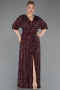 Robe De Soirée Grande Taille Longue Squameuse Rouge Bordeaux ABU5846