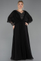 Robe de Soirée Grande Taille Longue Mousseline Noir ABU5850