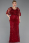Robe de Soirée Grande Taille Longue Perlé Rouge Bordeaux ABU5722