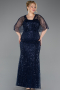 Robe de Soirée Grande Taille Longue Perlé Bleu Marine ABU5722