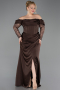 Robe de Soirée Grande Taille Longue Satin Brun ABU5831