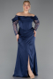 Robe de Soirée Grande Taille Longue Satin Bleu Marine ABU5831