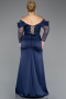 Robe de Soirée Grande Taille Longue Satin Bleu Marine ABU5831