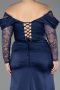 Robe de Soirée Grande Taille Longue Satin Bleu Marine ABU5831