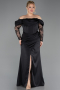 Robe de Soirée Grande Taille Longue Satin Noir ABU5831