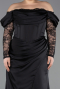Robe de Soirée Grande Taille Longue Satin Noir ABU5831