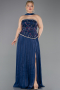 Robe De Soirée Grande Taille Longue Mousseline Bleu Marine ABU5793