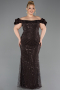 Robe De Fiançailles Grande Taille Perlé Longue Brun foncé ABU4788