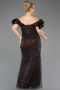 Robe De Fiançailles Grande Taille Perlé Longue Brun foncé ABU4788