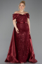 Robe Grande Taille Longue Perlé Rouge Bordeaux ABU5742