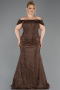 Robe de Soirée Grande Taille Longue Dantelle Brun ABU5824