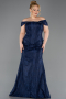 Robe de Soirée Grande Taille Longue Dantelle Bleu Marine ABU5824