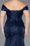 Robe de Soirée Grande Taille Longue Dantelle Bleu Marine ABU5824
