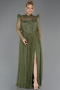 Robe De Soirée Grande Taille Dantelle Longue Kaki ABU5882
