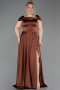 Robe De Soirée Grande Taille Longue Satin Marron Clair ABU5835