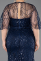 Robe De Soirée Grande Taille Longue Perlé Bleu Marine ABU5800