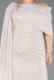Robe de Soirée Grande Taille Longue Perlé Beige ABU5819