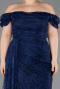 Robe de Soirée Grande Taille Longue Dantelle Bleu Marine ABU5729