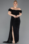 Robe de Soirée Grande Taille Longue Dantelle Noir ABU5729
