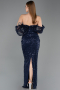 Robe de Soirée Longue Squameuse Bleu Marine ABU5886