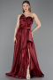 Robe De Soirée Satin Longue Rouge Bordeaux ABU4561