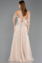 Robe de Soirée Longue Dantelle Beige ABU5867