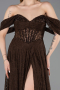 Robe de Soirée Longue Dantelle Brun ABU5867