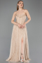 Robe de Soirée Longue Dantelle Beige ABU5887