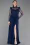Robe de Soirée Longue Dantelle Bleu Marine ABU5887