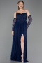 Robe de Soirée Longue Dantelle Bleu Marine ABU5887