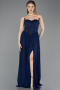 Robe de Soirée Longue Dantelle Bleu Marine ABU5887