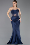 Robe Queue de Poisson Longue Satin Bleu Marine ABU5888