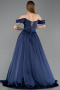 Tenue de Soirée Longue Satin Bleu Marine ABU5891