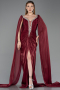 Robe de Soirée Longue Mousseline Rouge Bordeaux ABU5868