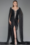 Robe de Soirée Longue Mousseline Noir ABU5868