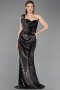Robe de Soirée Longue Squameuse Noir ABU5894